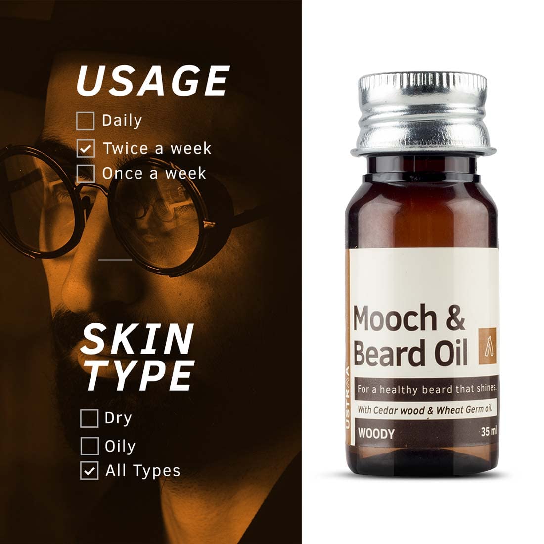 Ustraa Woody Mooch Beard Oil – 2 Pack 35ml Shine Nourish