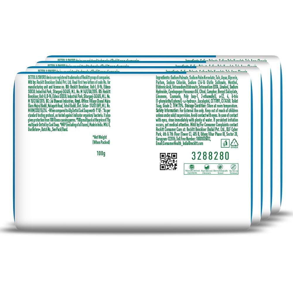Dettol Icy Cool Menthol Bath Soap 400g Pack of 4