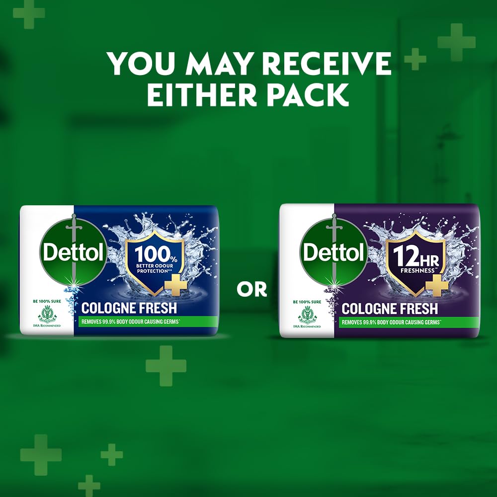 Dettol Cologne Fresh Bathing Soap 150g Pack of 4 – 12hr Freshness, Masculine Scent