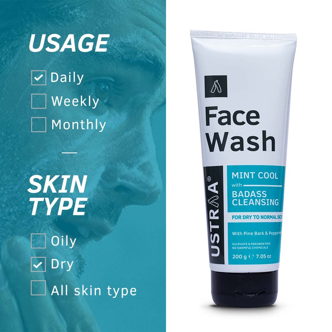 Ustraa Mint Cool Face Wash 200ml Natural Moisturising Cleanser