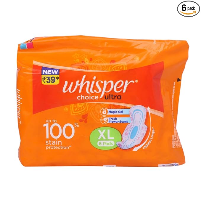 Whisper Choice Ultra XL Menstrual Pads 6‑Pack Unscented