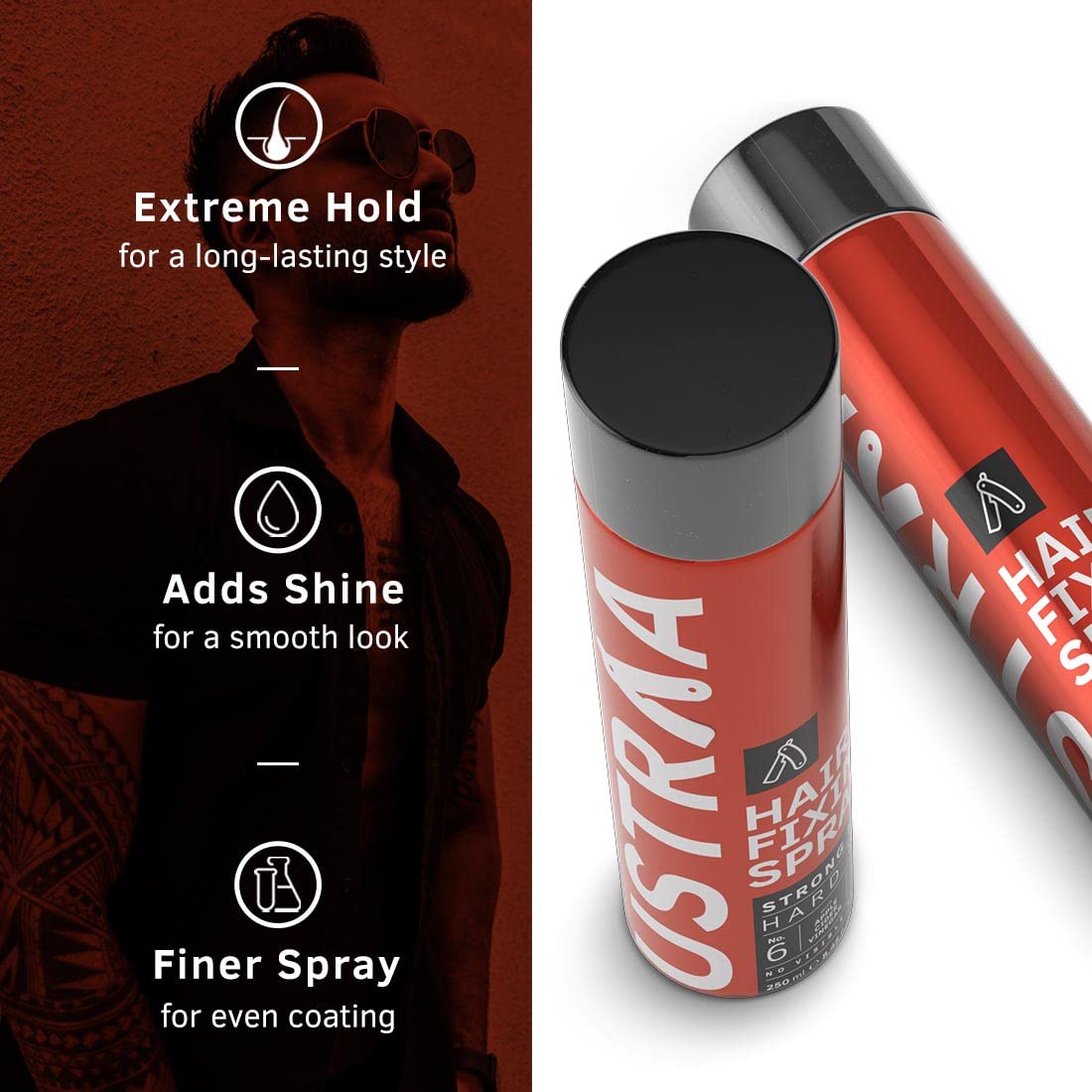 Ustraa Strong Hold Hair Spray – 250ml x2, Extreme Shine