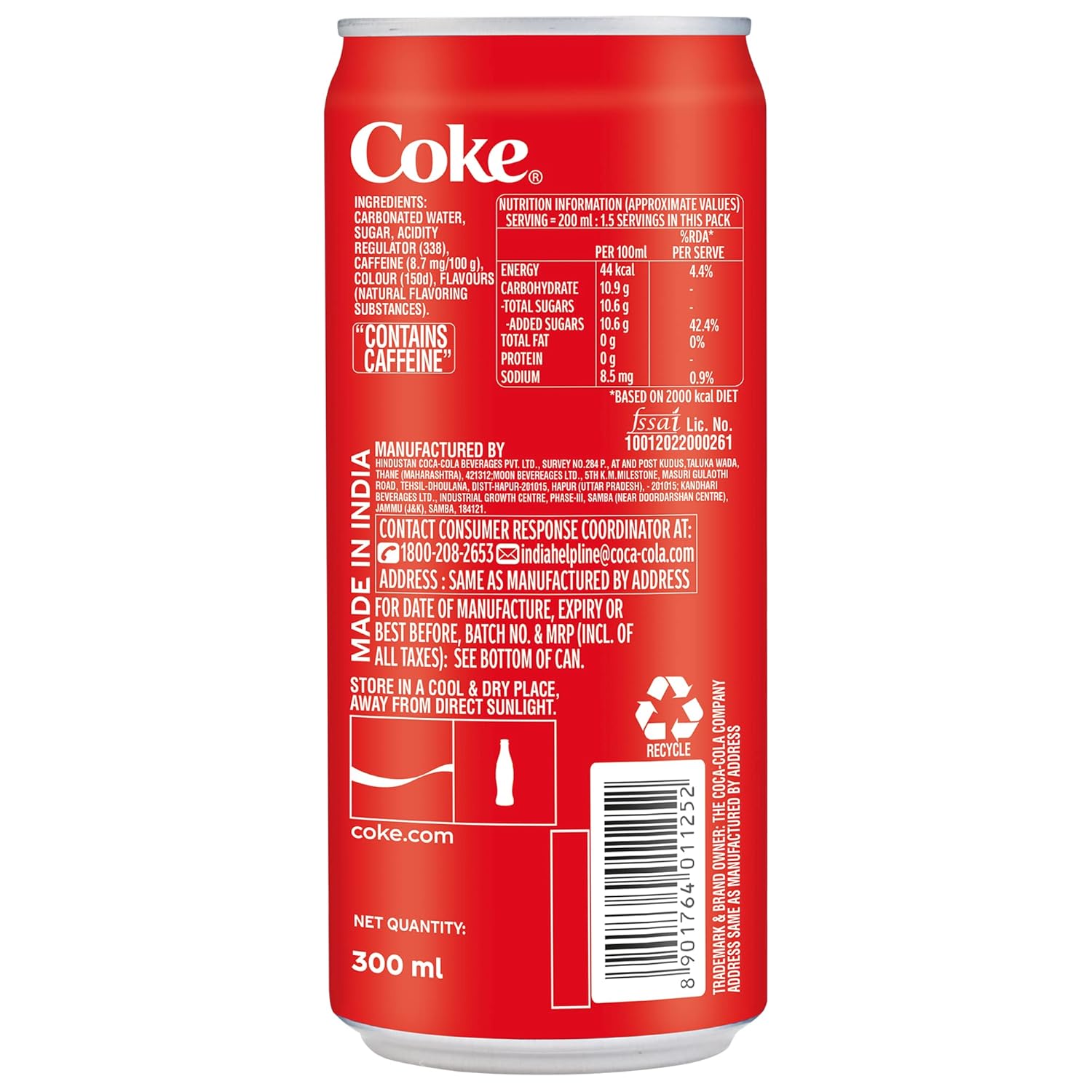 Coca-Cola Original 300ml Refreshing Cola Soft Drink Can
