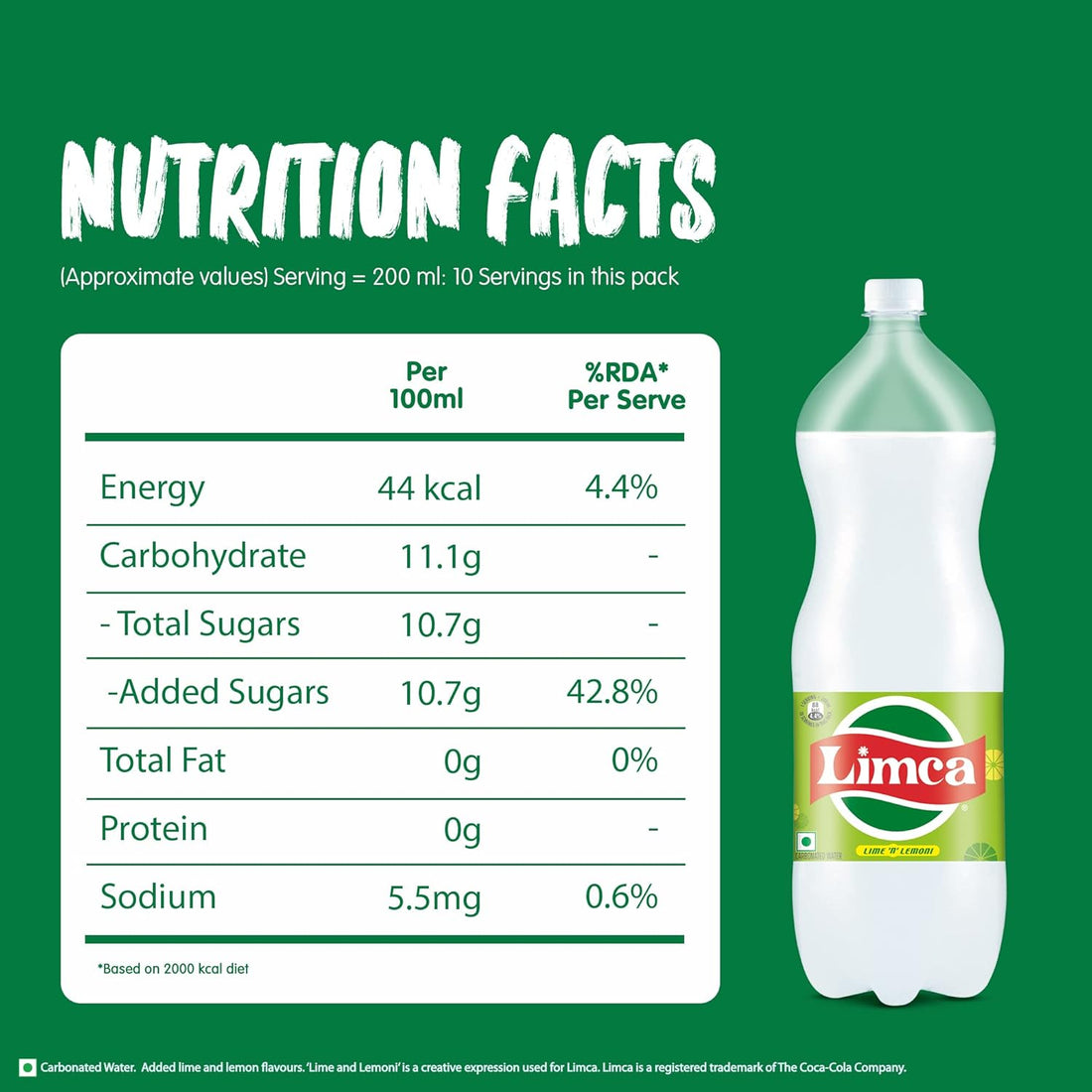 Limca Lemon Lime Sparkling Soft Drink 2L Bottle Refreshing Beverage