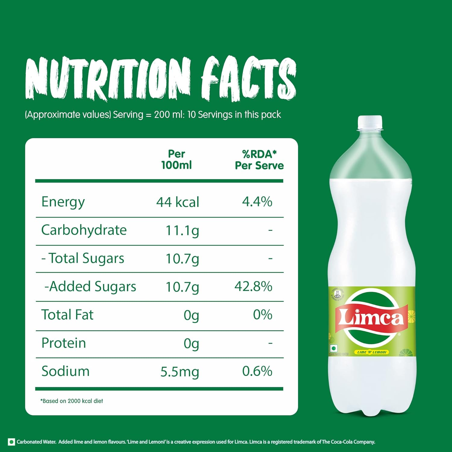 Limca Lemon Lime Sparkling Soft Drink 2L Bottle Refreshing Beverage