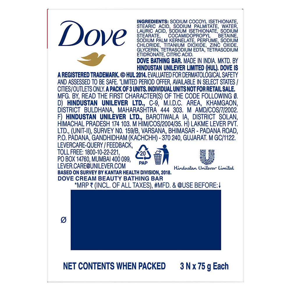 Dove Cream Beauty Bathing Bar Cucumber Green Tea 3×75g