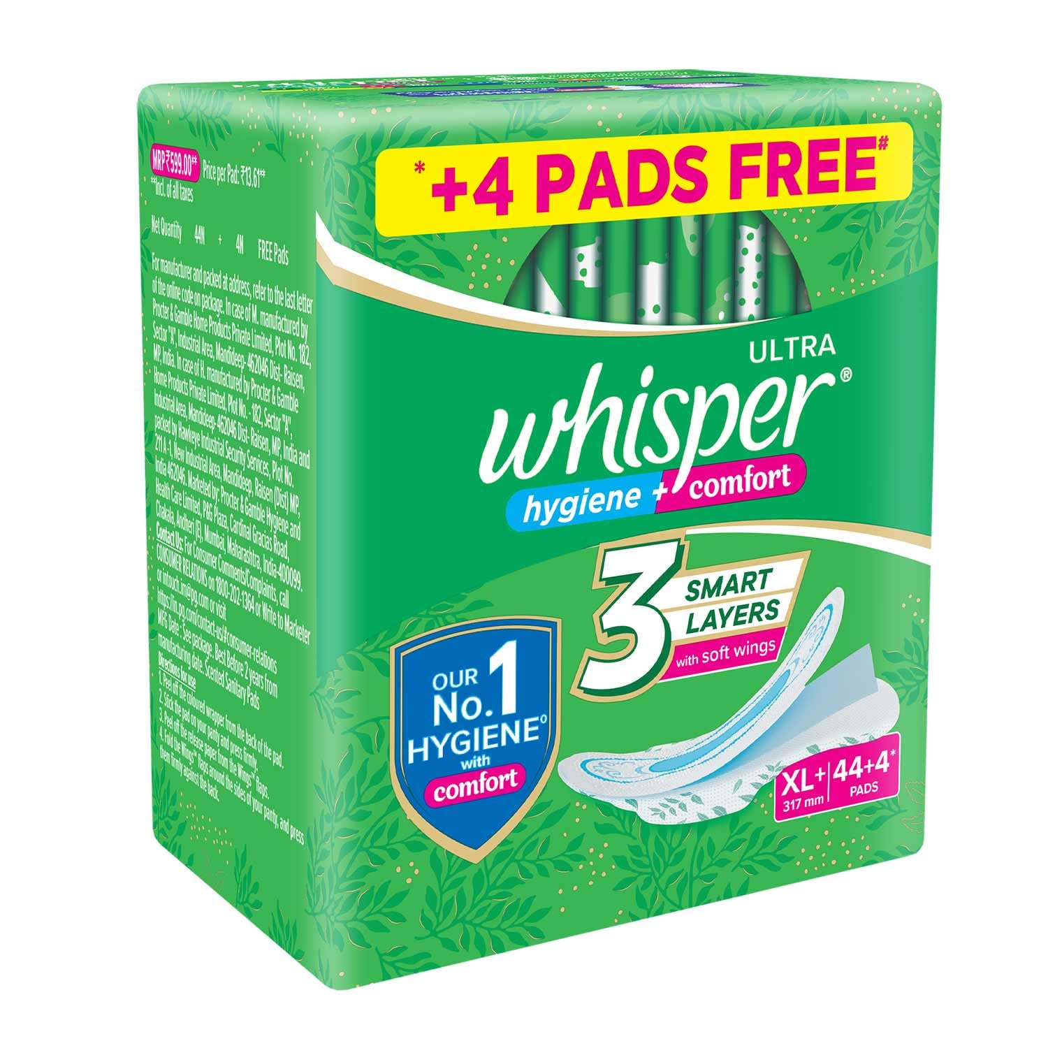 Whisper Ultra Hygiene XL+ Sanitary Pads 48 Count Heavy Flow