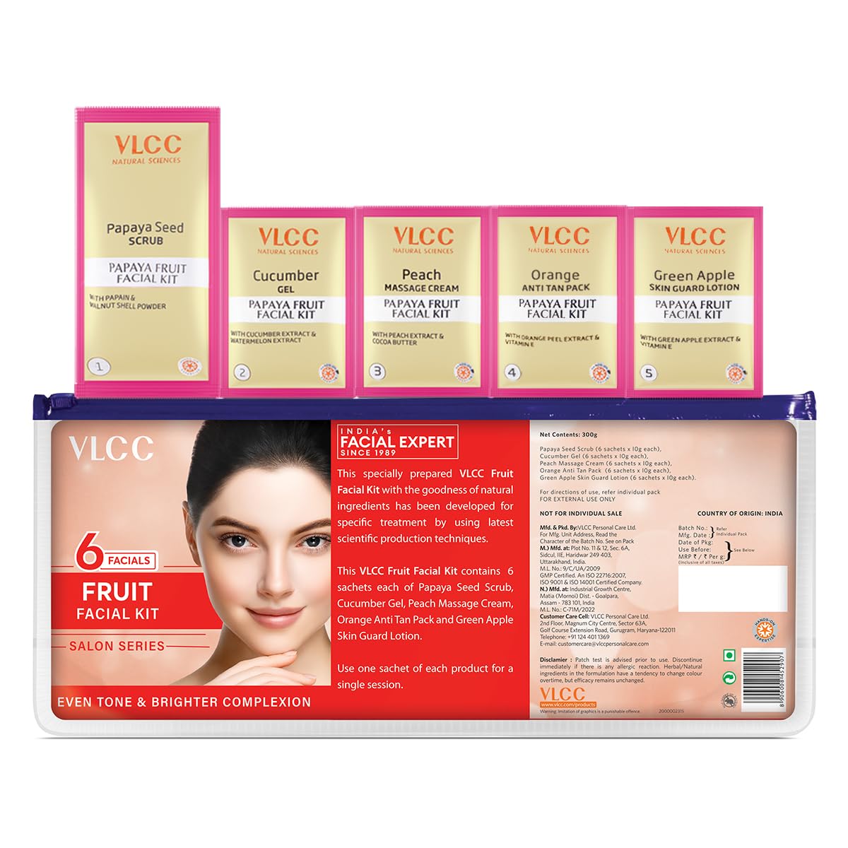 VLCC Salon Series Fruit Facial Kit - 6 Facials, 300g for Bright, Tight Skin