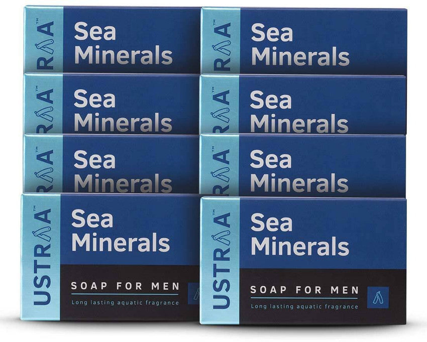 USTRAA Men's Deo Soap with Sea Minerals, Refreshing Odour Control, 8 x 100g Pack