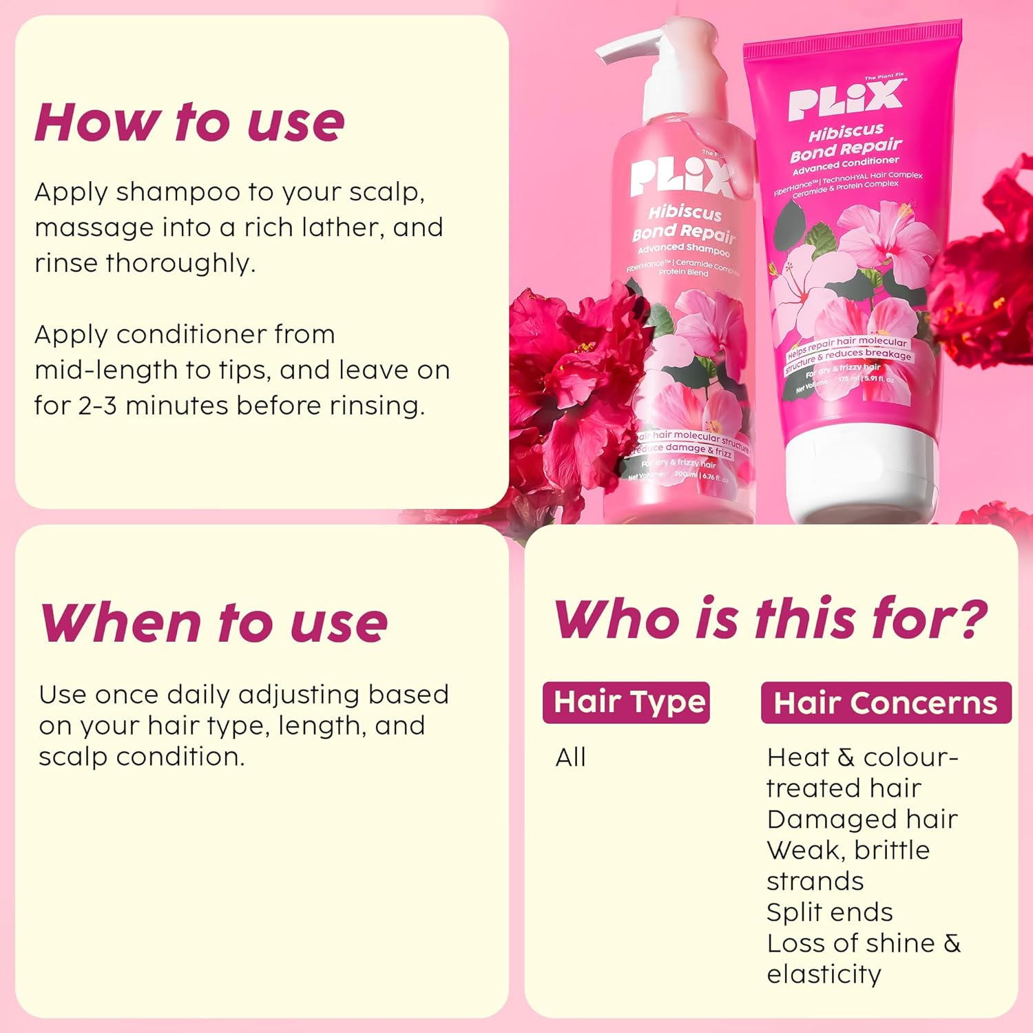 PLIX - THE PLANT FIX - Hibiscus Bond Repair Shampoo (200ml) + Conditioner (175ml)