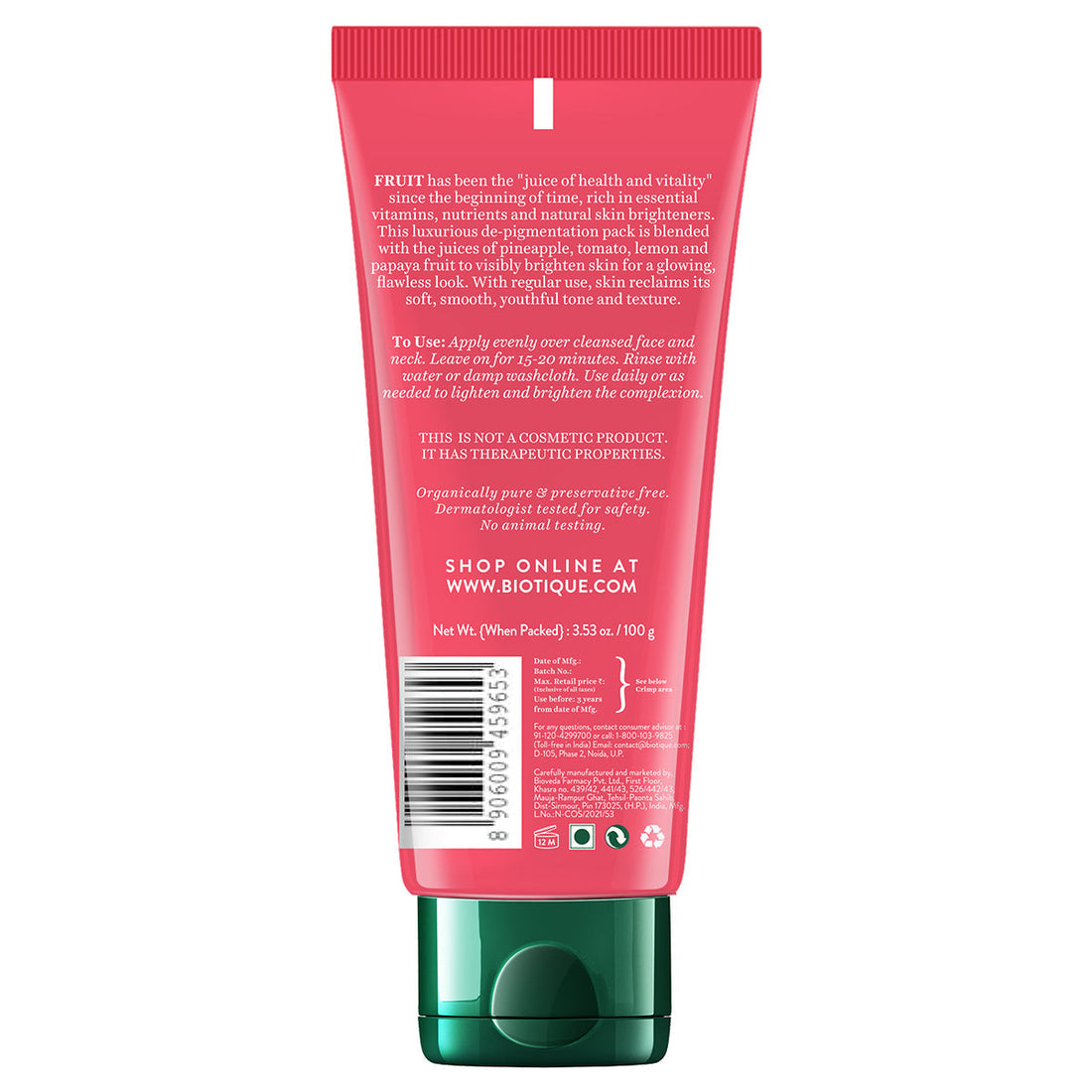 Biotique FRUIT Brightening Tan Removal Face Pack 100ml
