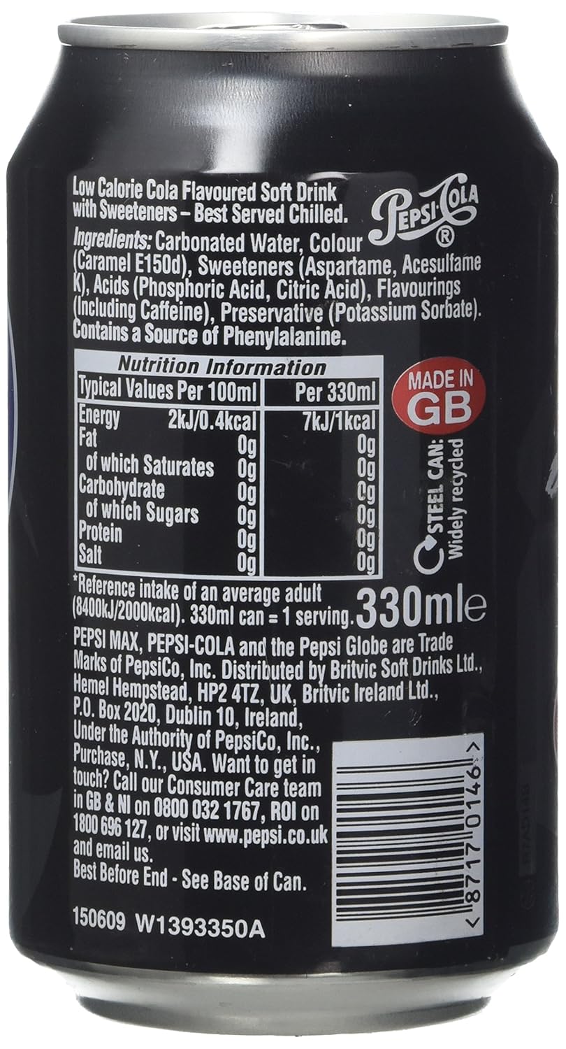 Pepsi Max Sterling Zero‑Sugar Cola Can 330ml Refreshing Beverage