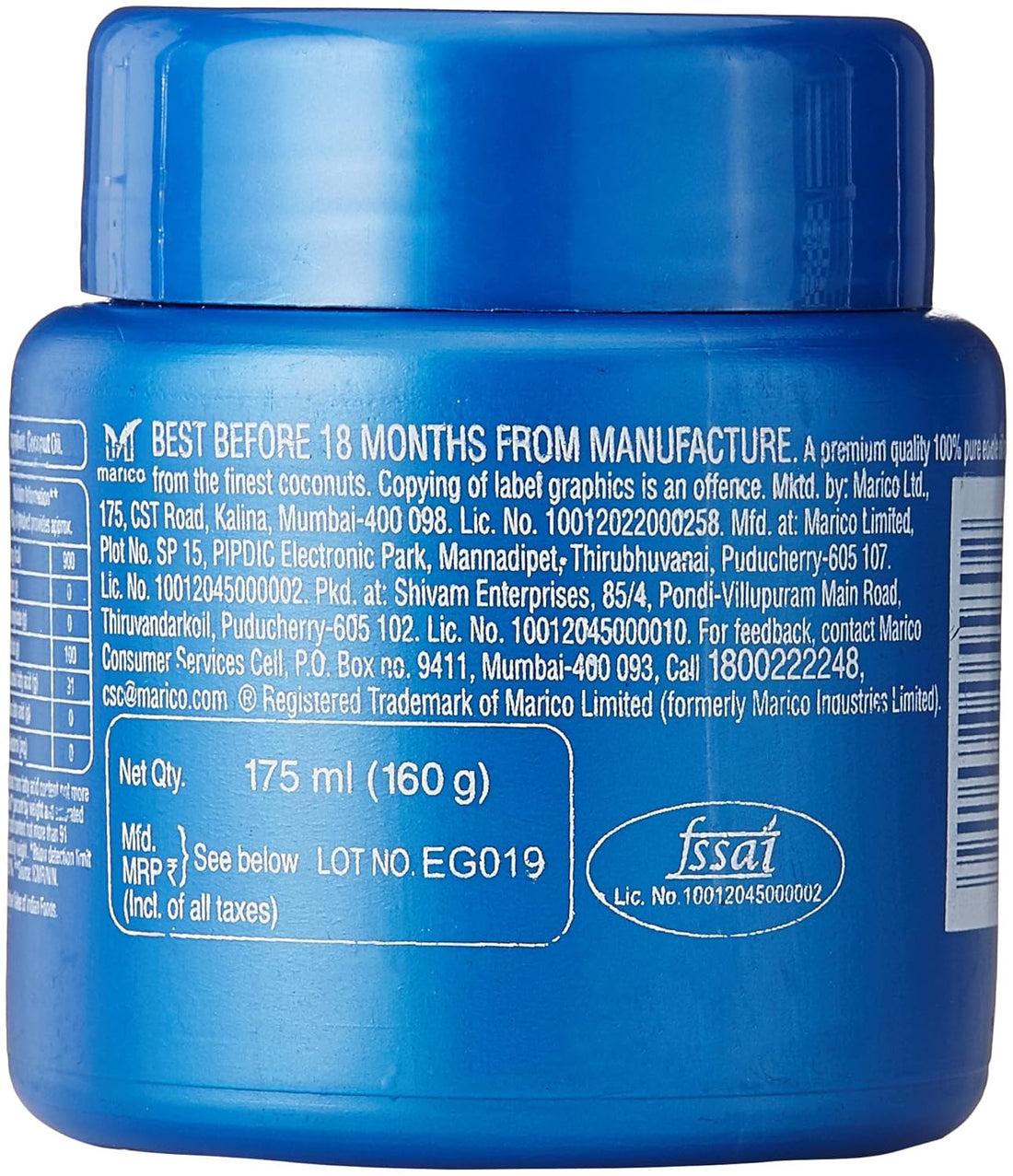 Parachute Coconut Hair Oil 175ml Easy-Use Blue Jar