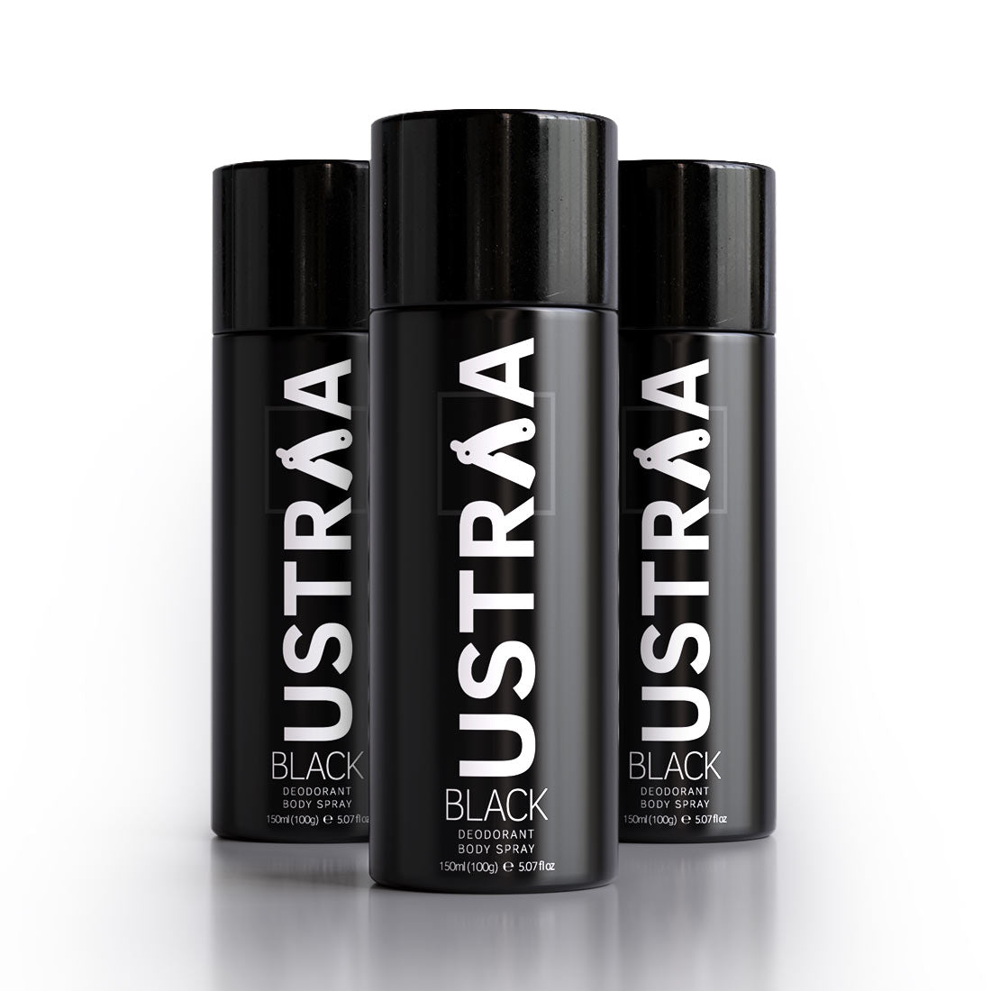 Ustraa Black Deodorant Body Spray for Men - 3x150ml Long-Lasting Freshness