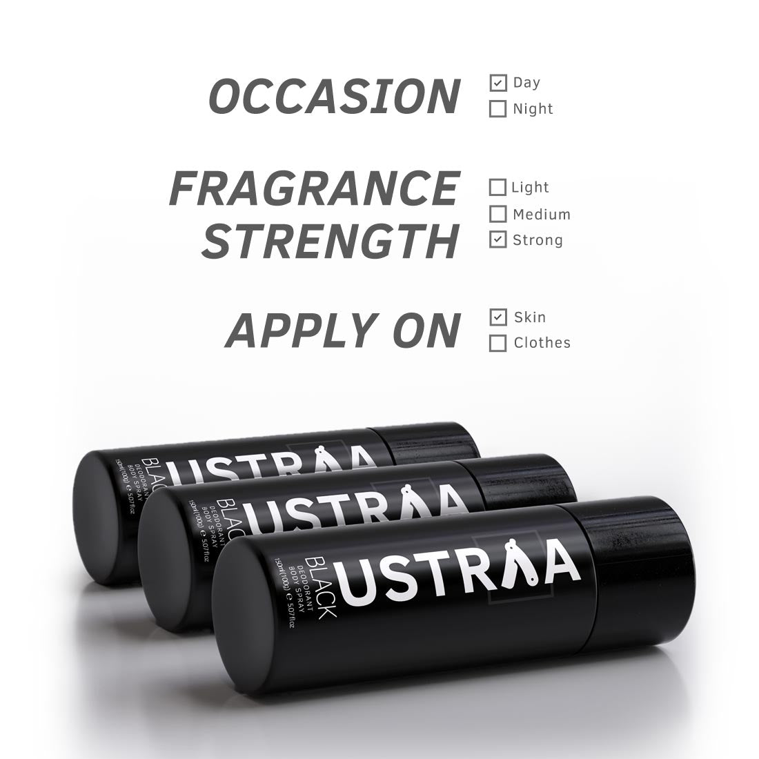 Ustraa Black Deodorant Body Spray for Men - 3x150ml Long-Lasting Freshness