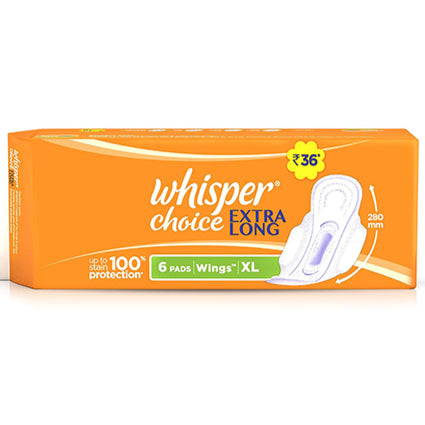 Whisper Choice Extra Long Sanitary Pads XL 6 Count for Reliable Protection