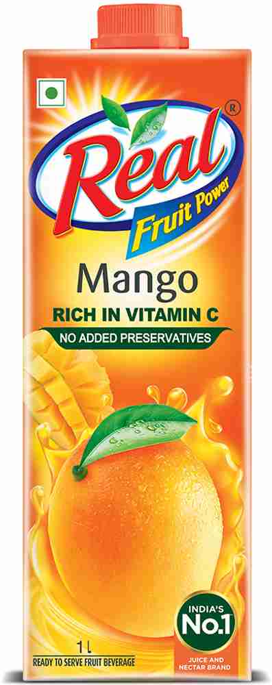 Real Fruit Power Mango Juice Drink 1 Litre Tetra Pack, Rich in Vitamin C