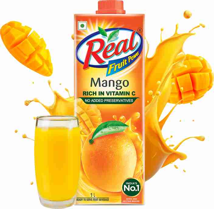Real Fruit Power Mango Juice Drink 1 Litre Tetra Pack, Rich in Vitamin C