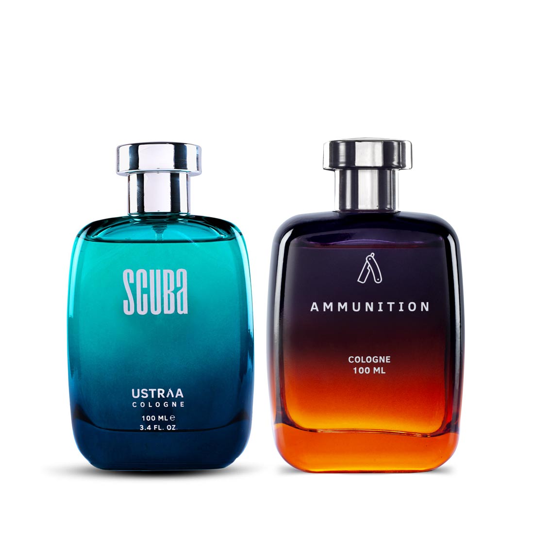 Ustraa Scuba & Ammunition Men's Cologne Duo: Fresh Deep-Sea & Bold Masculine Fragrance Bundle 2x100ml