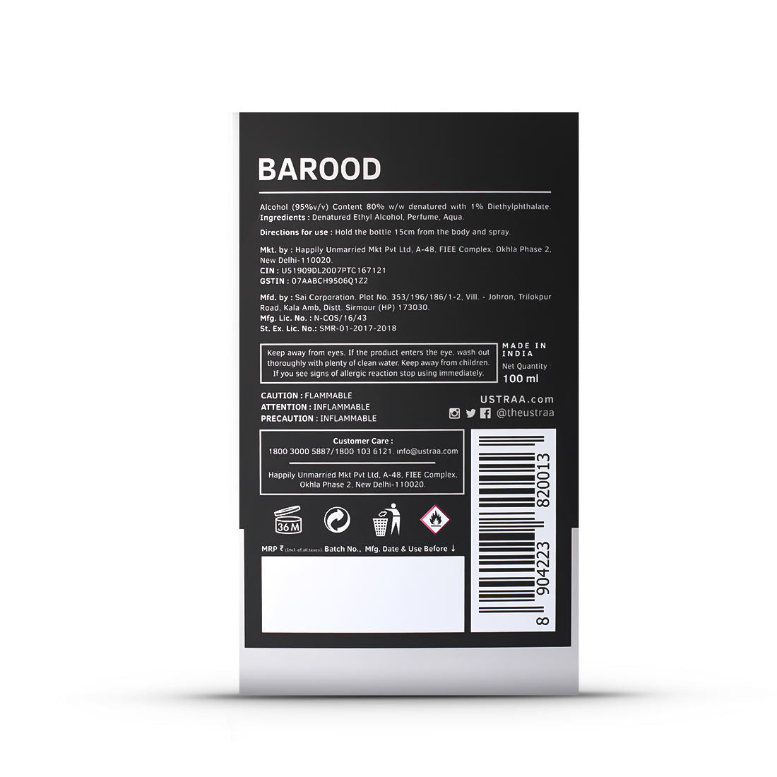 Ustraa Barood Eau de Parfum: Bold, Mountain Fresh Scent for Men - 100ml Bottle